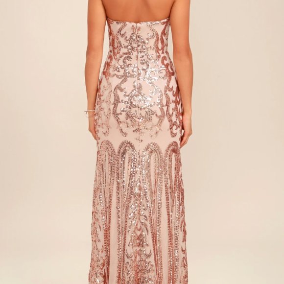 LULU's NWT - Rebecca Rose Gold Strapless Sequin Maxi Dress - Picture 4 of 6